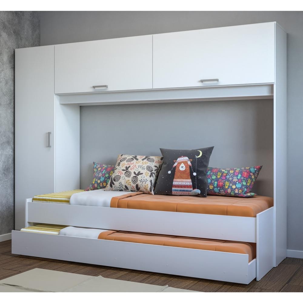 Bicama com Guarda-Roupa/Roupeiro para colchão 88 x 188 cm Multimóveis Branca em Oferta na Shopee