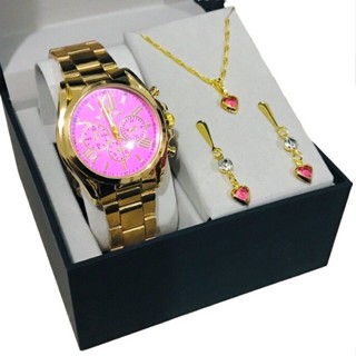 Kit Relogio Feminino de Luxo Com brinco e colar em Oferta na Shopee
