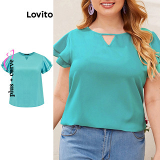 Lovito Blusa Plus Size Curva Casual Com Recorte Liso E Babados Para Mulheres LBL08198