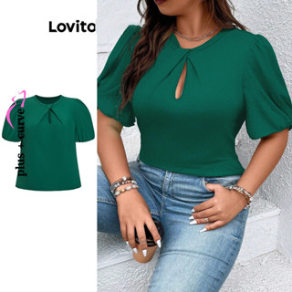 Lovito Blusa Plus Size Curva Elegante Com Recorte Liso Para Mulheres LBL08195