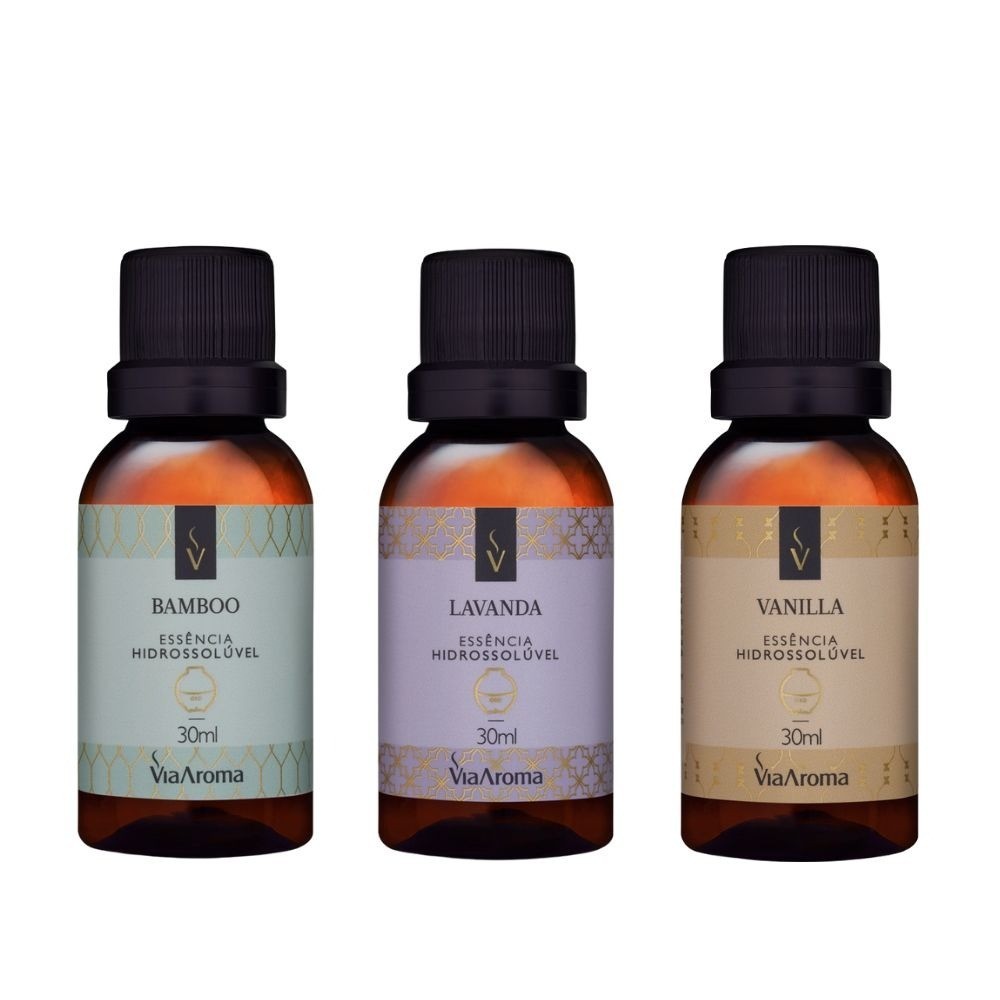 Kit 3 Essências Hidrossolúvel Via Aroma - Bamboo, lavanda e Vanilla em Oferta na Shopee