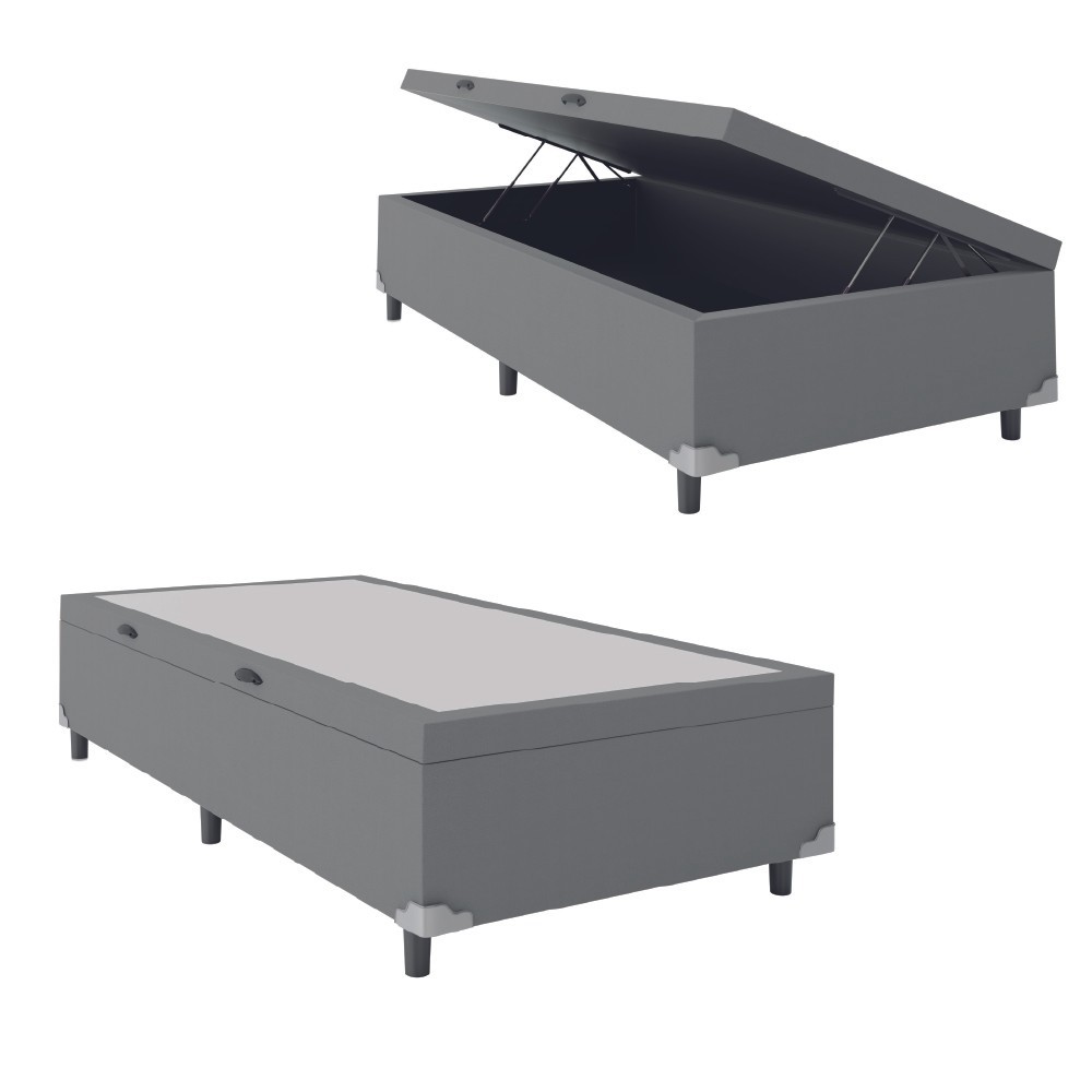 Cama Box com Baú Solteiro 0,88m com 41cm de Altura Prince Cinza - Home & Living