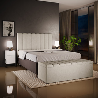 Kit Cabeceira Cama Box Casal 140cm e Calçadeira Recamier Baú Dália W01 Linho Bege - Lyam Decor em Oferta na Shopee