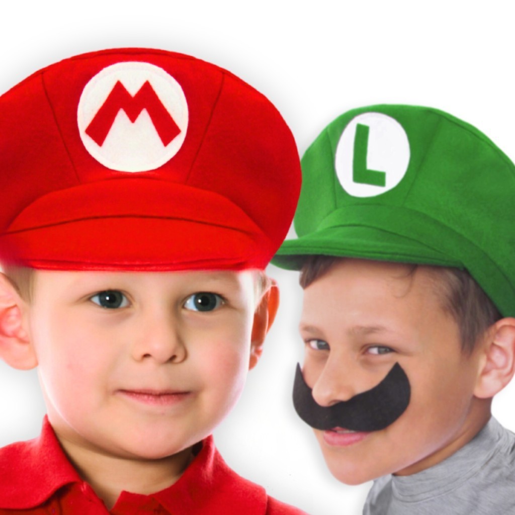 Boina / Chapéu / Boné Super Mario Bros e Luigi com bigodes