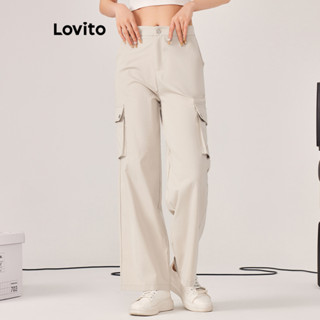 Lovito Calças Casuais Com Botão De Bolso Liso Para Mulheres LNE36103 (Damasco)