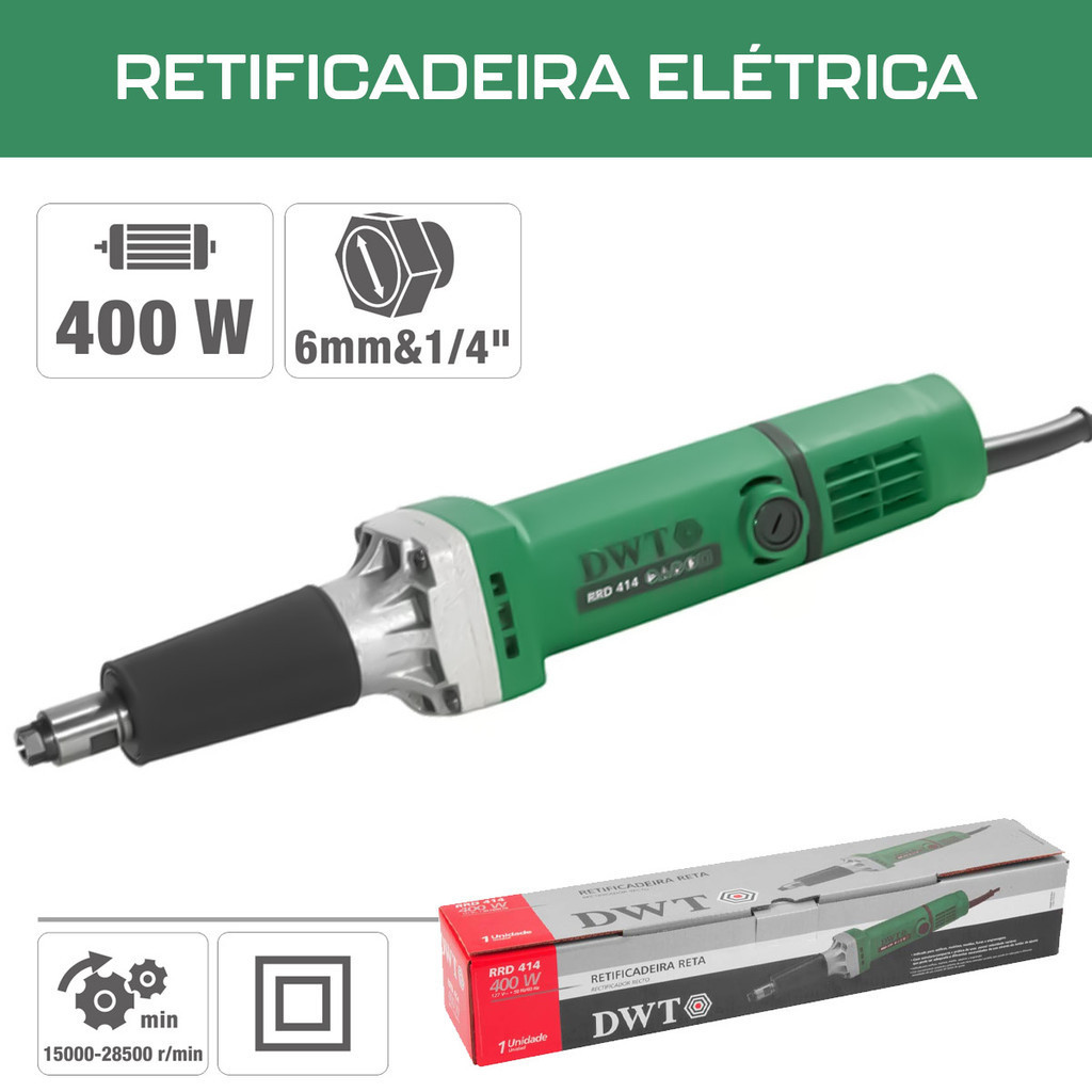 Retificadeira Reta Potente 400W Retífica com 2 Pinças 1/4 Pol. e 6mm RRD414 Profissional DWT