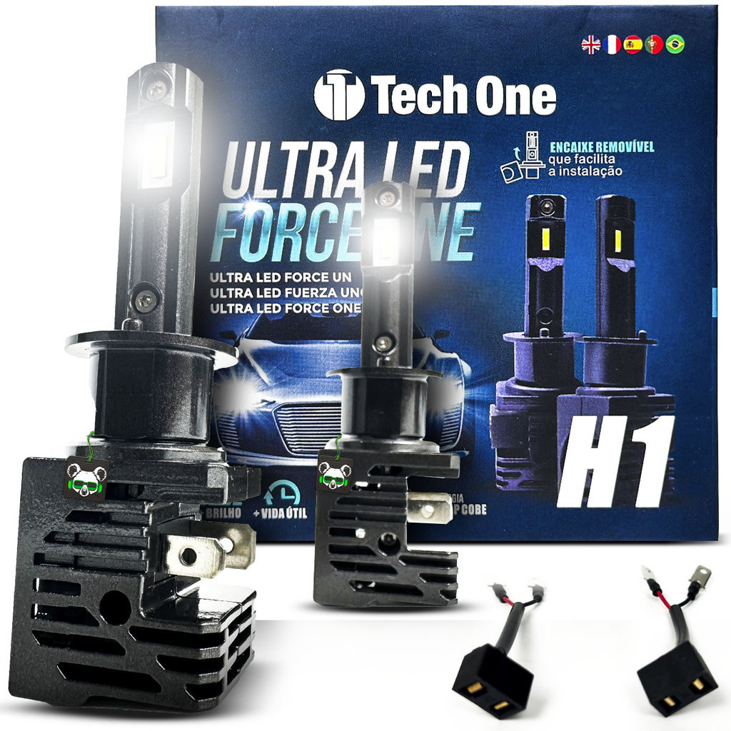 Kit Par Lâmpada Automotiva Ultra Led Force One 8000K 4100 Lúmens Encaixe Modelo H1 Tech One - Spare Parts and Accessories for Vehicles