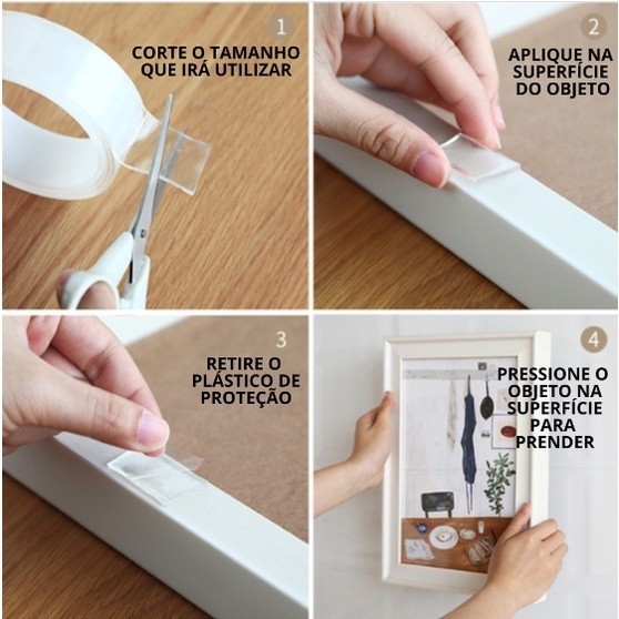 Fita Dupla Face Extra Forte Transparente NanoGel Silicone Mágica Adesiva Cola na Parede Móvel Porta