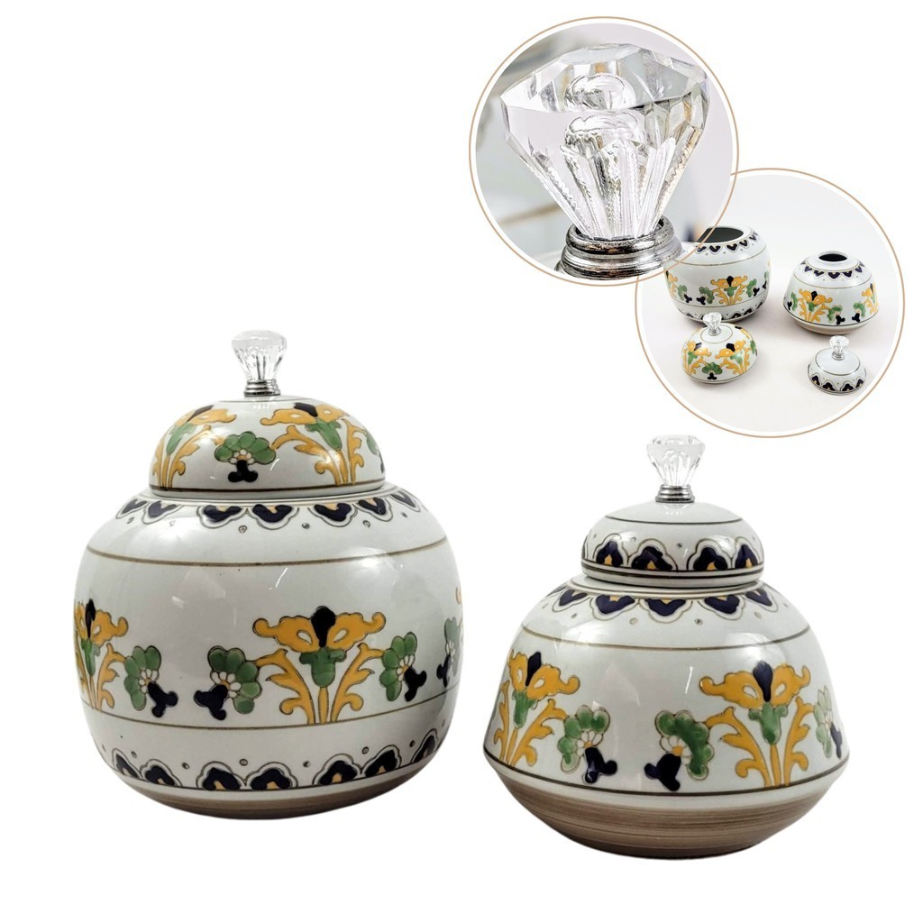 Potiche Branco Floral 22/17cm Pote Porcelana Decoração Kit