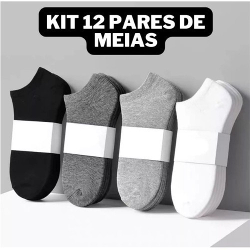 Meias Soquete de algodão 12 Unidades 6 Pares de Meia