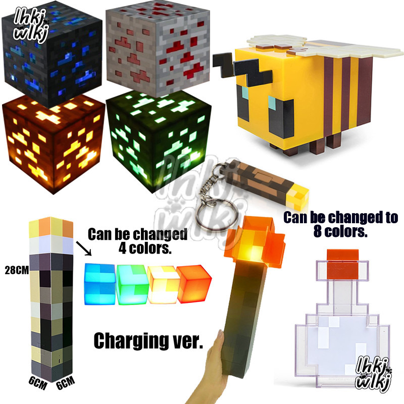Luz Noturna Minecraft Tocha Redstone Ore Creeper Lâmpada LED Ornamentos Brilhantes Decoração Da Sala Modelo Kid Gift Toys