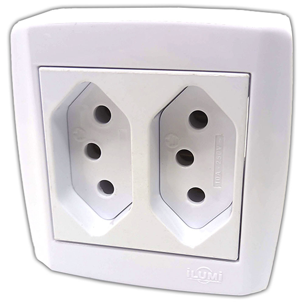 Caixa com 2 Tomadas 10a Monobloco de Sobrepor Slim Box Sistema X de Parafusar