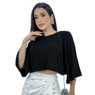 Blusa Feminina Soltinha Viscolycra Manga Flare Bufante