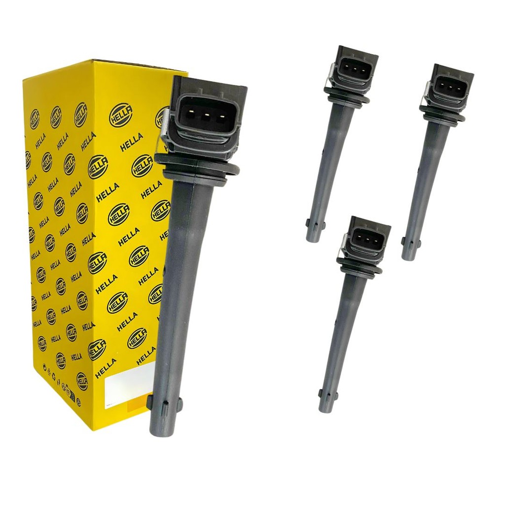 Kit 4 Bobina de Ignição Tipo Caneta 3 Pinos Para Nissan Tiida 1.8 4c 2007 a 2009 Hella 0221604014