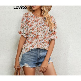 Lovito Blusa casual com estampa floral Ditsy para mulheres LNL79263 em Oferta na Shopee