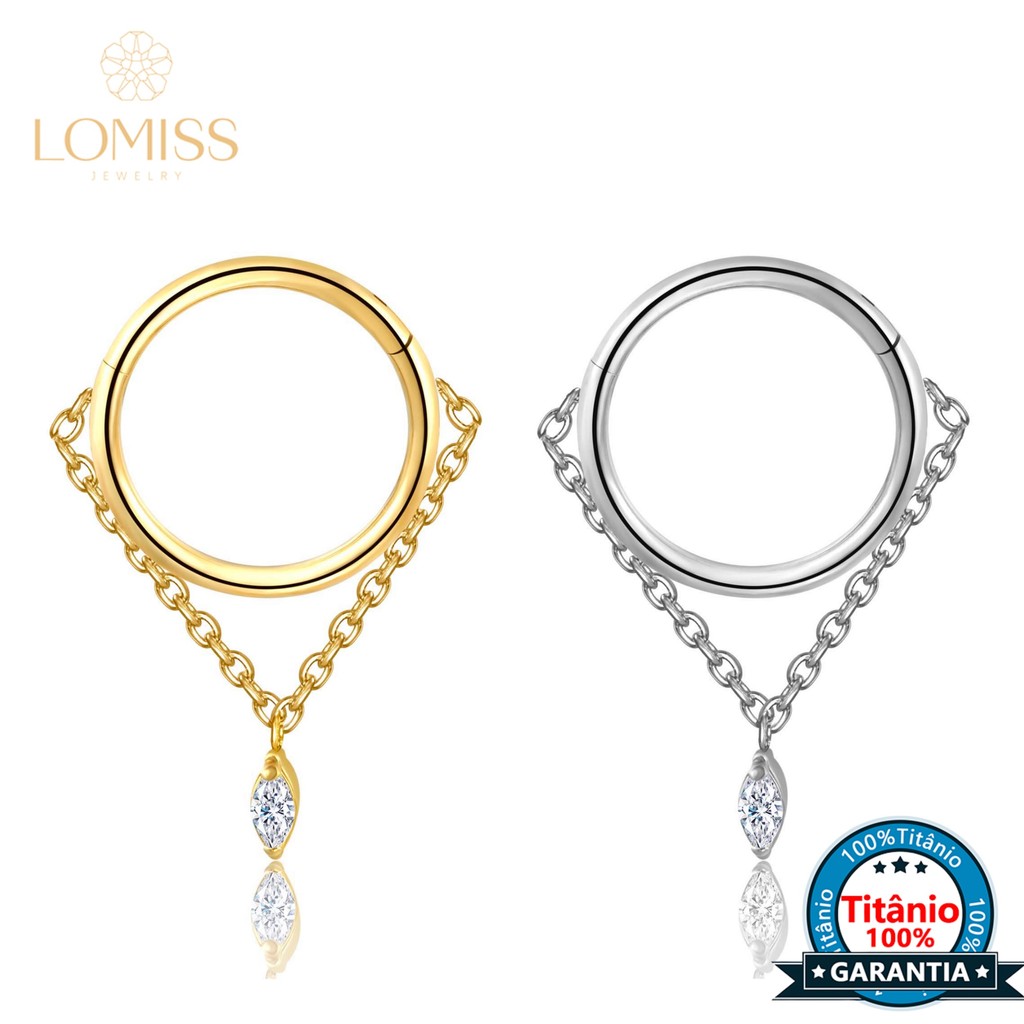 Lomiss Piercing Argola Conch Titânio Pvd Corrente Com Pingente Oval Orelha Nariz Septo em Oferta na Shopee