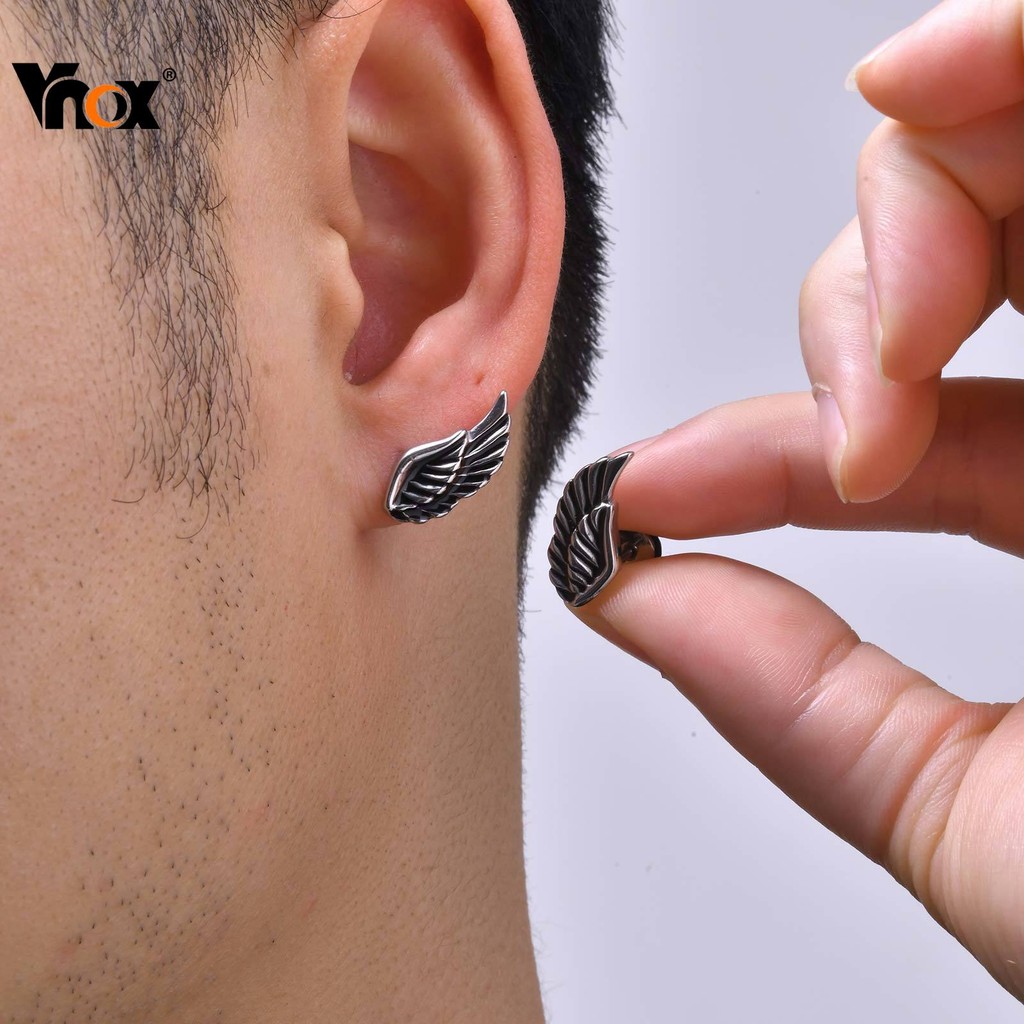 Vnox 1 Par De Brincos De Asa De Aço Inoxidável Para Homens , Personalidade Punk Retrô , Acessórios De Joias Da Moda Pres em Oferta na Shopee