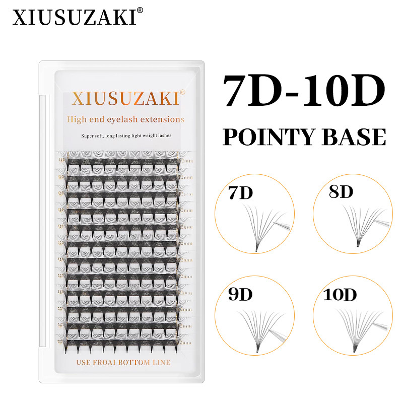 XIUSUZAKI Afiada Haste Estreita Ventiladores Pré-Fabricados Extensão De Cílios 0.07mm 7D-10D Base Pontiaguda Fina Fãs