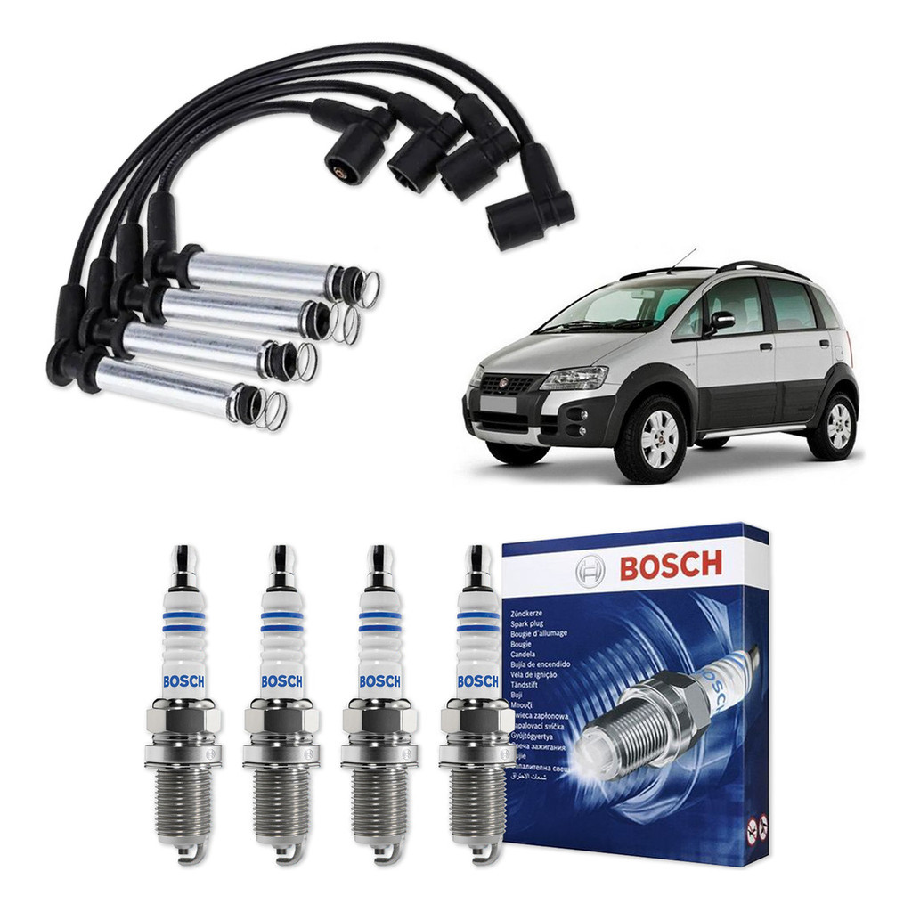 Kit Cabo E Vela de Ignição Original Bosch Fiat Idea Adventure 1.8 8V Flex 2006 A 2010