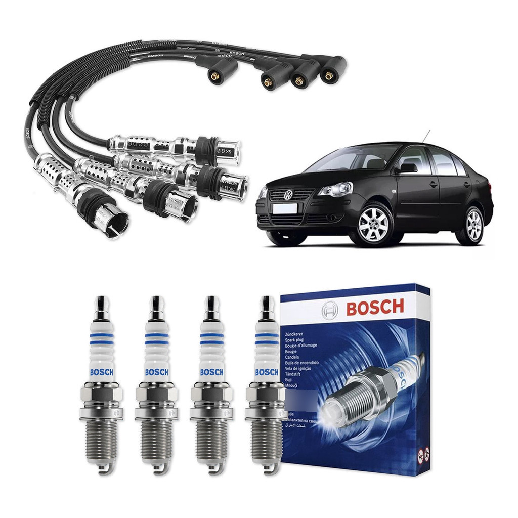 Kit Cabo E Vela de Ignição Original Bosch Volkswagen Polo Sedan 1.6 8V Total Flex 2008 A 2014