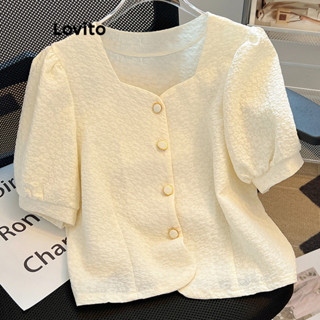 Lovito Blusa com Botão Simples Elegante para Mulheres LNE35176 (Damasco)