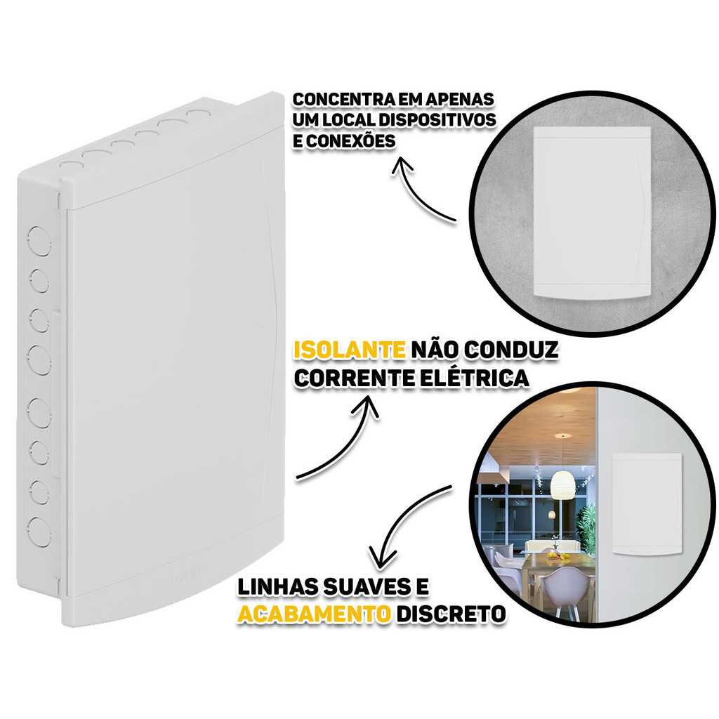 Quadro Distribuição Embutir 27/36 Disjuntores Com Barramento Pvc Anti Chama Branco Tigre