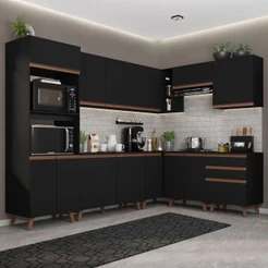 Armário de Cozinha Completa de Canto Madesa Reims 462001 com Balcão - Preto
