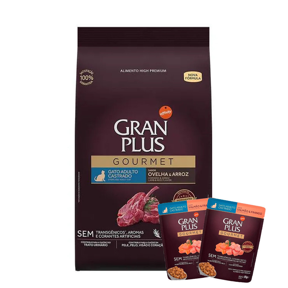 Ração Gran Plus Gourmet Gatos Castrados Ovelha e Arroz - 10,1Kg + Surpresa em Oferta na Shopee