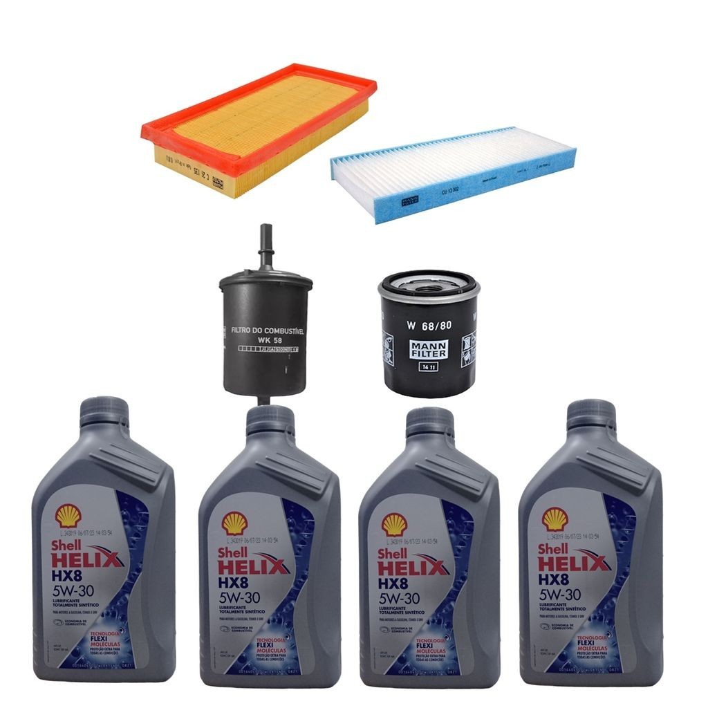 Kit Revisão 4 Litros de Óleo Shell Helix 5W30 Sintético HX8 + Kit de Filtros Mann Filter Etios 16V Flex 2016 em diante