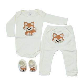 Body Bebê Canelado Menina e Menino Conjunto 3 peças c/mijão bordado e sapatinho tema raposa em Oferta na Shopee