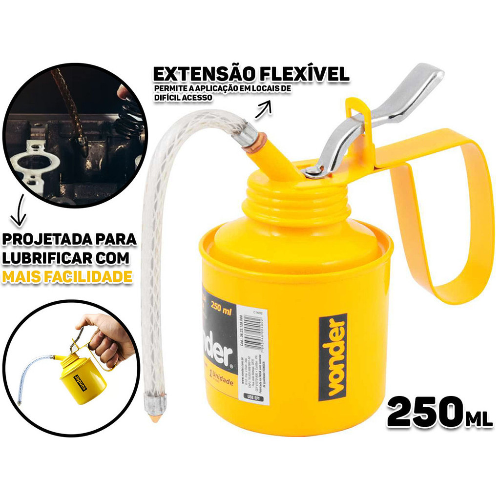 Almotolia Mecânica Para Lubrificação De Máquinas Peças Equipamentos Bico Flexível Regulável Aço Carbono 250ml - Home & Living