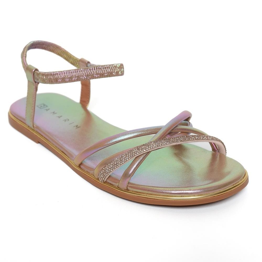 Rasteira Ramarim Tiras Strass Light Feminina - Rose - Women Shoes