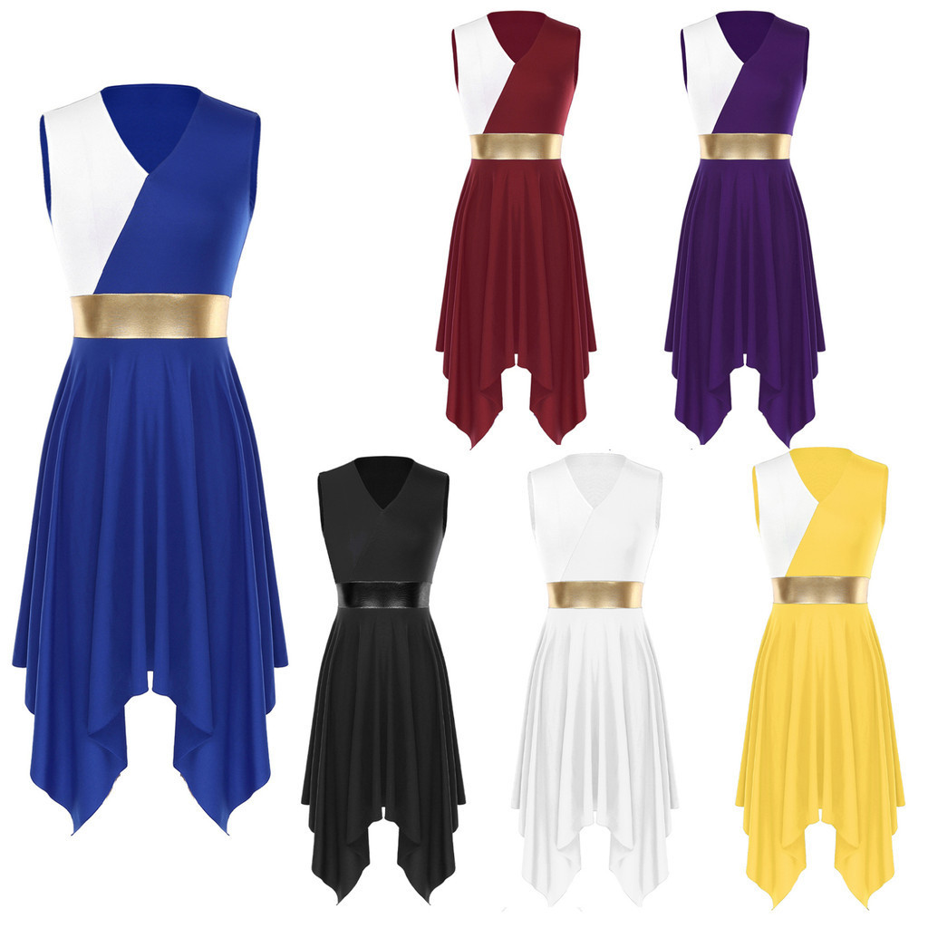 Yeahdor Vestido Feminino Colorido Bloco Patchwork Dança , Decote Em V , Sem Mangas , Bainha Irregular , Para Baile , Fes