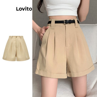 Lovito Shorts Básicos Casuais Lisos Franzidos Para Mulheres L80ED390