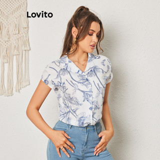 Lovito Boho Blusa Feminina Floral com Manga Morcego e Botão Frontal LBL08039