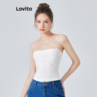 Lovito Casual Blusa Feminina Lisa Amarrada de Jacquard L74ED263