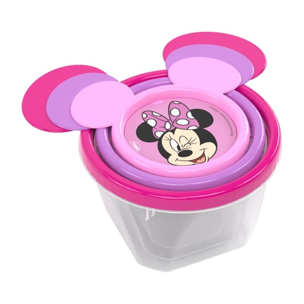 Kit 3 Potinhos Porta Lanche Infantil Lancheira Minnie - Disney