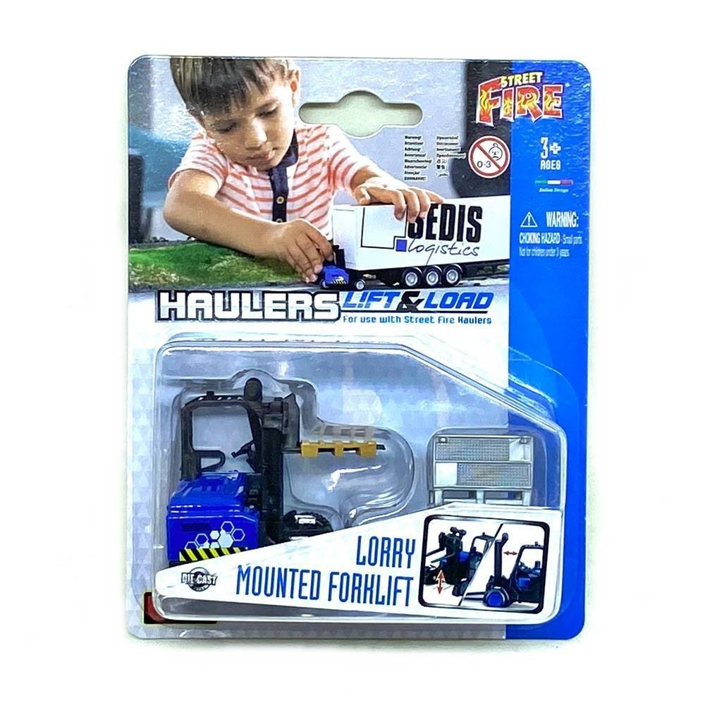 Miniatura Empilhadeira c/ Pallet - Haulers Lift & Load - Street Fire - Die Cast Metal - Burago