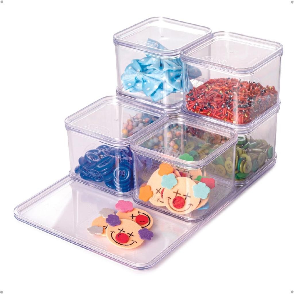 Kit Organizador acrílico modular empilhável maquiagem cosméticos algodão acessórios cabelo material de escritório artesanato confeito porta tempero condimento Plasútil