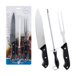 Jogo de Facas Kit Churrasco Cozinha Faqueiro Conjunto 3 Peças