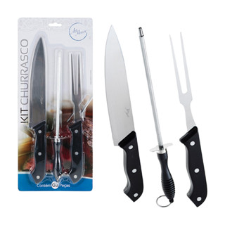 Jogo de Facas Kit Churrasco Cozinha Faqueiro Conjunto 3 Peças em Oferta na Shopee