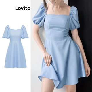 Lovito Vestido elegante com acabamento em alface lisa para mulheres L80ED440