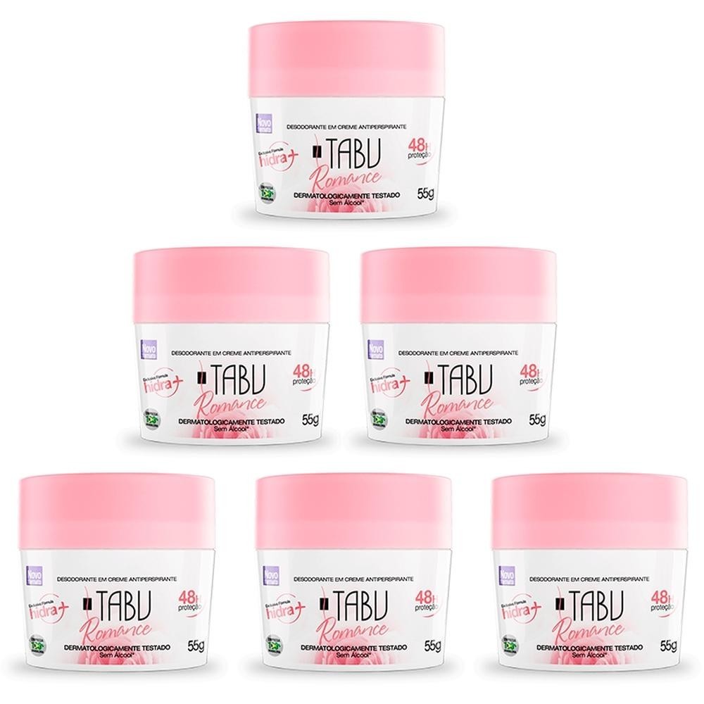 Kit 6 unid - Desodorante Creme Antitranspirante Tabu Romance 55G