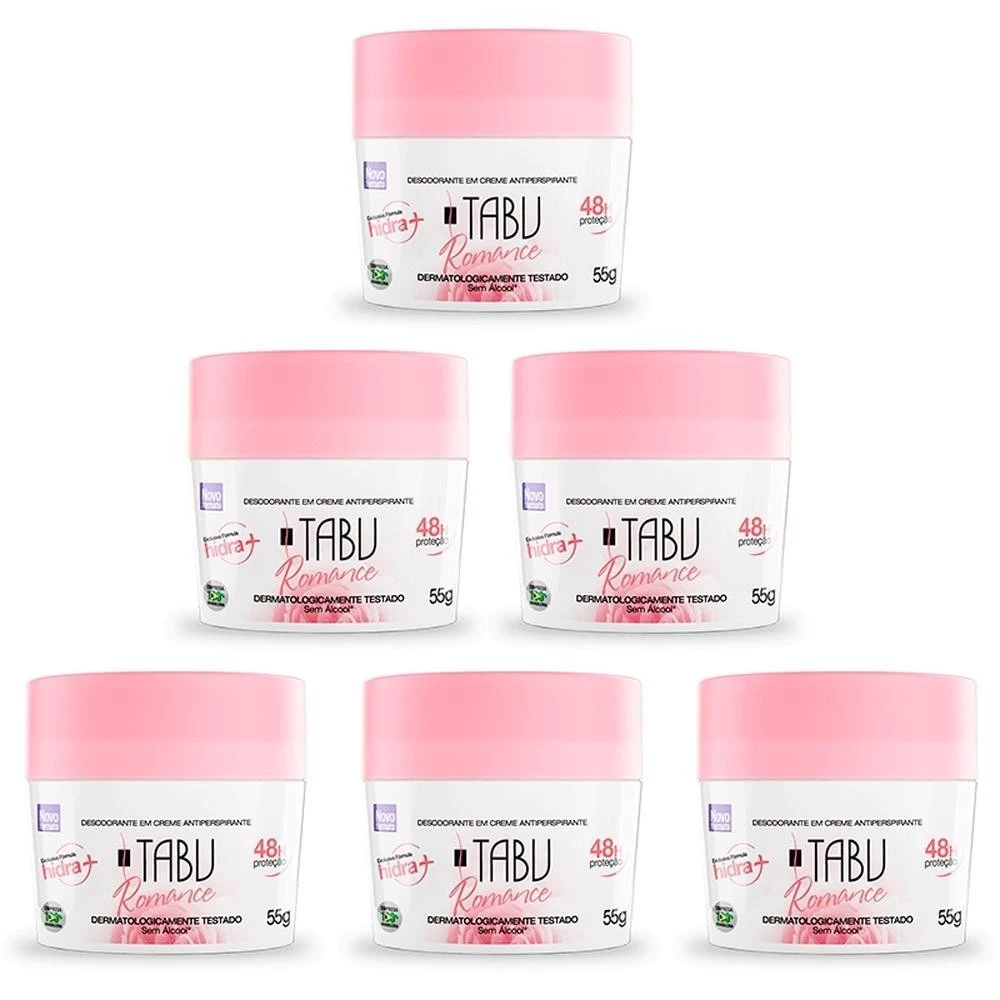 Kit 6 unid - Desodorante Creme Antitranspirante Tabu Romance 55G