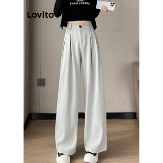 Lovito Mulheres Casual Bolso Simples Botão Zíper Calças LNE51233