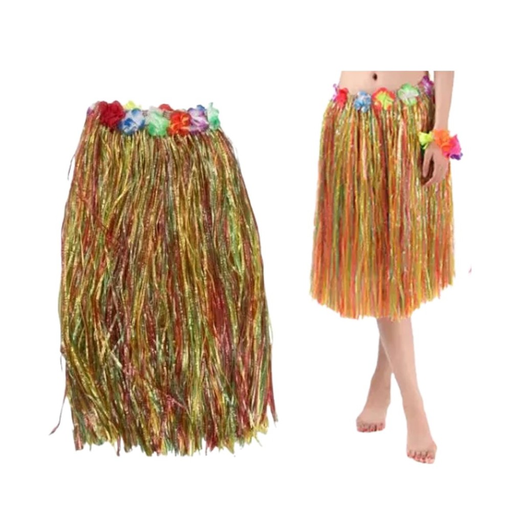 Saia Havaiana Colorida Luau Carnaval Fantasia Havaiana Festa Tropical Com Flores