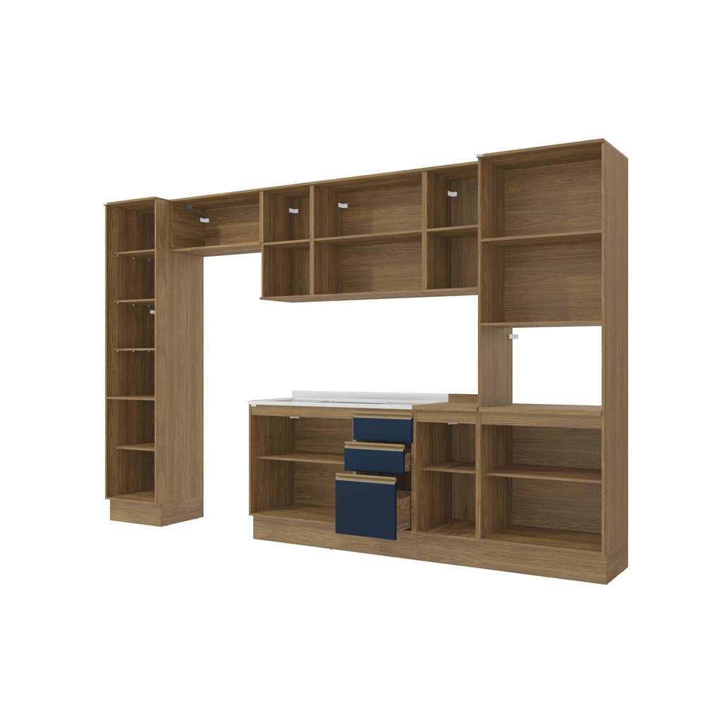 Detalhes do Cozinha Modulada Celeste Kappesberg 100% MDF Nogueira/Azul 360cm