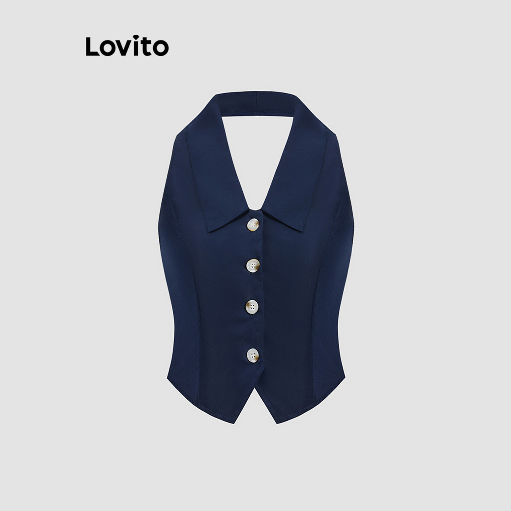 (Trendy) Lovito Casual Simples Botão Regata para Mulheres L120ED270 - Women Clothes