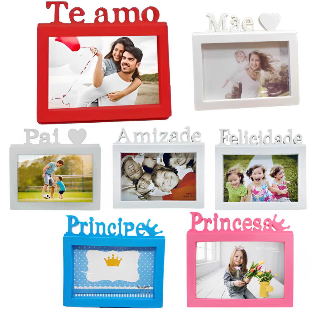 2 Porta Retrato Modelos Variados 10x15cm  - Amizade, Felicidade, Pai, Mãe, te amo, Príncipe e Princesa