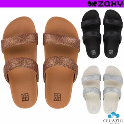 Sandália Chinelo Feminina Papete Zaxy Bestie Duas Tiras Verão Glitter Conforto